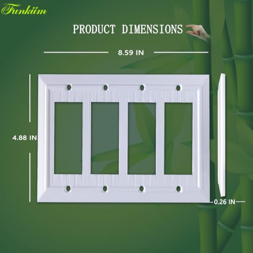 Pure White Classic Beadboard Wall Plates,Light Switch Covers,Electrical Outlet Covers, Switch Plates of Various Combination, Nature Bamboo Fiber Wall plate (4 Gang Decorator 1 Pack) - style: 4 Gang Decorator 1 Pack