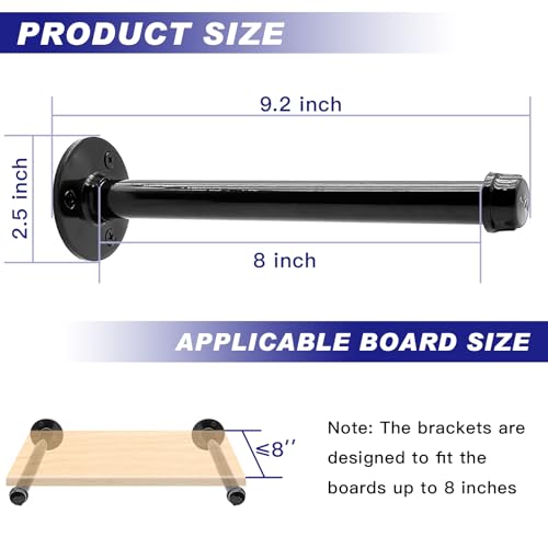 6 Pack Pipe Shelf Brackets 8 Inch, Industrial Iron Pipe Floating Shelves Bracket Heavy Duty Metal Shelving Brackets for DIY Shelves - size: 8 inch - 6 Pack