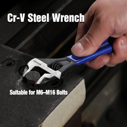 WORKPRO 6-Inch Compact Adjustable Wrench, Wide Jaw Cr-V steel Wrench - color: Blue, size: 6-Inch