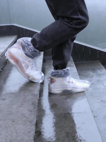 10 Pairs Waterproof Shoe Covers for Rain - Plastic Rain Shoe Covers Disposable - Water Proof Shoe Ponchos For Men and Women Outdoor Indoors Boot Protector Non-Slip (Clear)