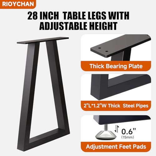 Metal Table Legs 28x17.7 Inch Trapezoid Desk Legs, Heavy Duty Industrial Steel Furniture Feet Set of 2 for DIY Kitchen Table Base, Console, Computer Desks (Black) - size: H28" × W17.7" T