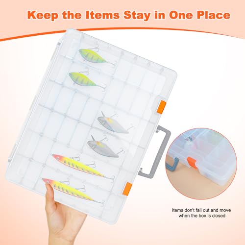 Bluedale 2 Pack 48 Grids Large Plastic Organizer Box with Adjustable Dividers, Beads Storage Containers Compartment Tackle Box Case for Crafts Hobby Small Parts Fishing Seeds Jewelry (Transparent) - size: Transparent-2P