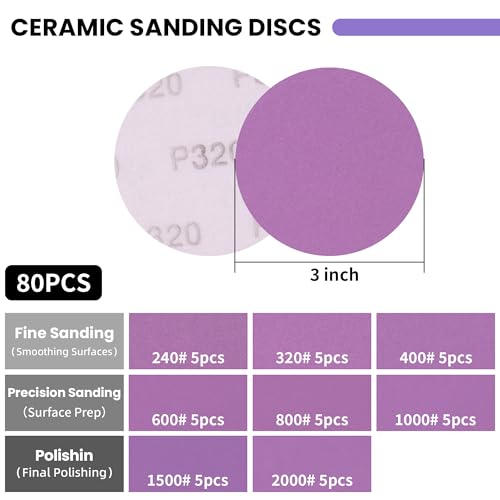 Taokyid 3 Inch Foam Sanding Pad Set 2Pcs + 80Pcs Ceramic Sanding Discs