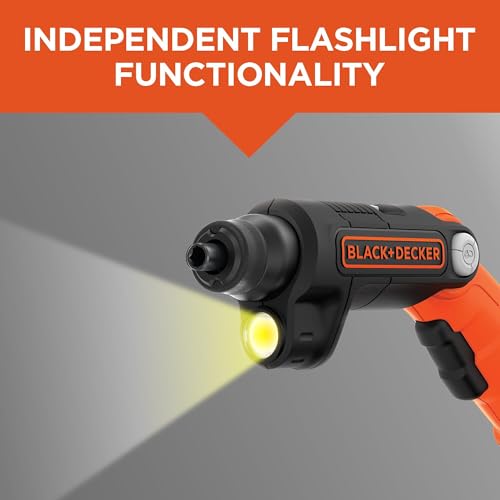 BLACK+DECKER Cordless Screwdriver with LED Light 4V MAX, Electric Screwdriver with 2 Pcs Bit Set (BDCSFL20C)