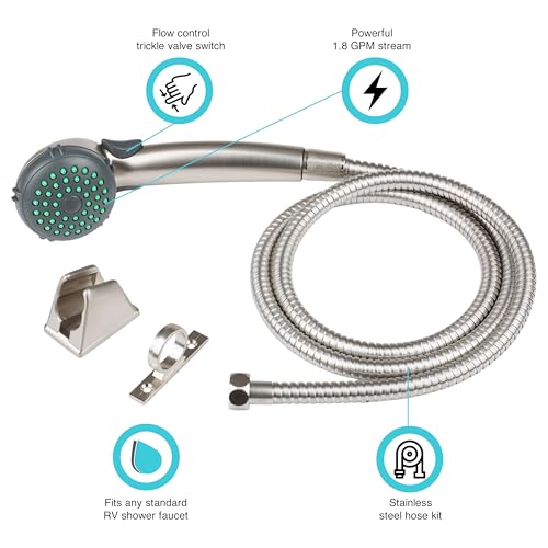 Dura Faucet DF-SA400K-SN RV Handheld Shower Head Hose Kit (Satin Nickel) - color: Brushed Satin Nickel, size: Full Kit