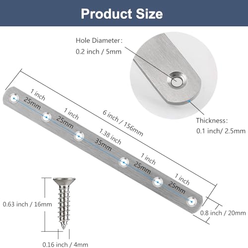 8 Pcs Straight Bracket Flat Braces 6 Inch Stainless Steel Straight Mending Plates for Wood, Heavy Duty Repair Fixing Joining Brackets with Screws - size: 8 PCS-6 inch