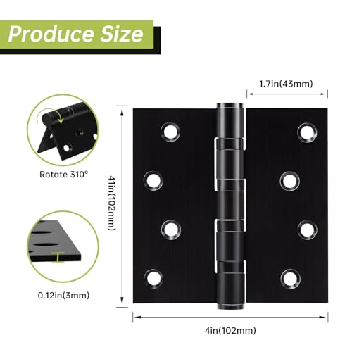 3 Pack Black Door Hinges 4 x 4 Inches, Heavy Duty Stainless Steel Ball Bearing Hinges with Screws, Square Corner, Smooth and Quiet - size: 4x4inch - 3 Pack