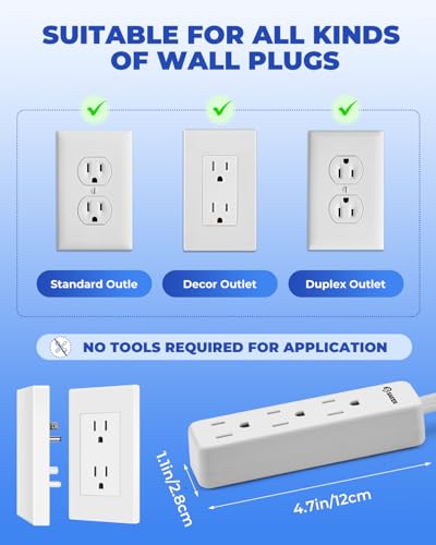 Saker Outlet Concealer, 10ft Flat Extension Cord, 3 Outlets, White - style: 10ft