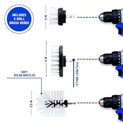 Diamond Shine 3-Pack Soft Drill Brush Attachment Set with Storage Case – Turns Drill Into Electric Power Scrubber for Car Detailing, Carpet, Upholstery & Glass