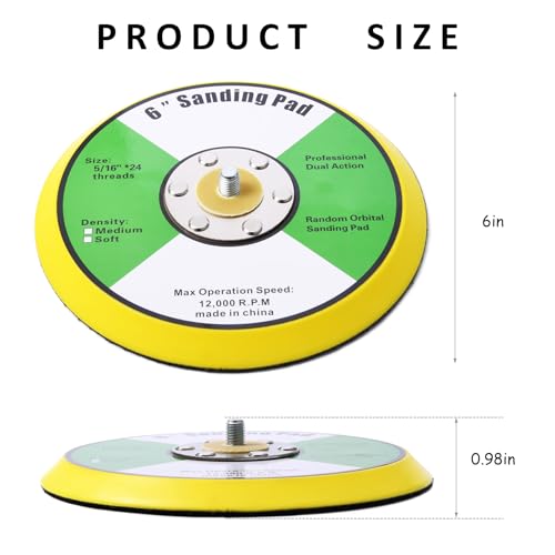 1Pcs 6in Hook and Loop Flexible Backing Pad, 6" Sanding Back Pad 5/16" 24 Thread for Air Orbital Sander and Pneumatic Polisher - style: 6inch