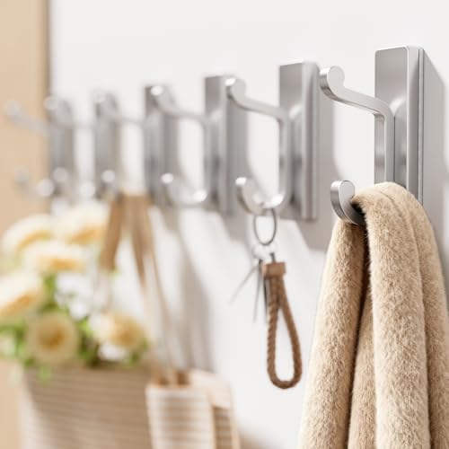 Silver Self Adhesive Hooks - 6 Pack Stick on Hanger. - color: Silver, size: 6 Pack
