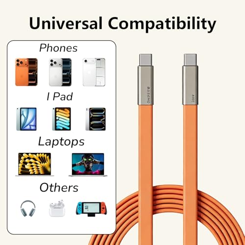 SIDEWAY Phone Charger 240W Silicone Cable with Detachable Stand - Universal Type-C, 90° Angle, 480Mbps Data Transfer Speed(Balck+Orange) - color: black+orange