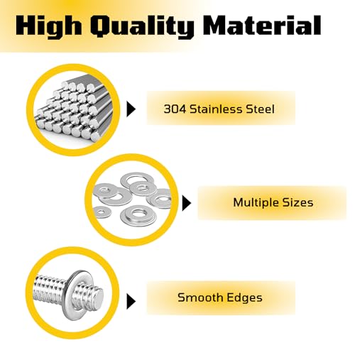 Fender Washers, 520 Pcs SAE + Metric 23 Sizes Flat Washers Assortment Kit, 304 Stainless Steel Washers for Screws and Bolts (M3, M4, M5, M6, M8, M10, M12, #6, #8, #10, #12, 1/4", 5/16", 3/8", 1/2") - size: 520 pcs Washers Kit