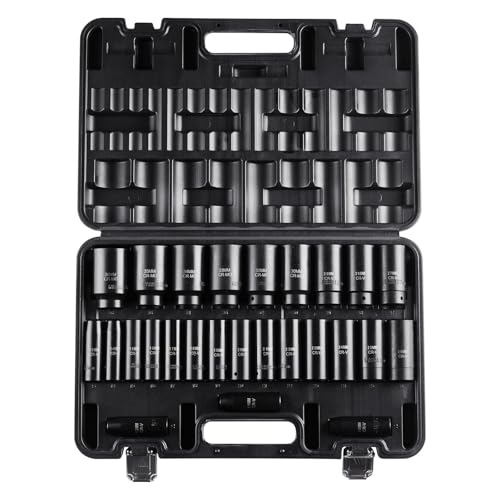 VEVOR Impact Socket Set, 26pcs x 1/2inch Metric 10mm-36mm Impact Sockets, 6-Point Deep Socket Rugged Construction High-torque, Cr-V 1/2 Inches Drive Socket Set Impact with a Storage Cage - size: 1/2" 26PCS