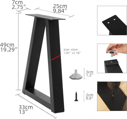 19 '' Trapezoid Metal Table Legs,Replacement Furniture Legs Set of 2 for DIY Coffee Tables, Bench, Modern Desks, Night Stands, Sofa(19.3”H x 13”W) - size: 19 '' Trapezoid