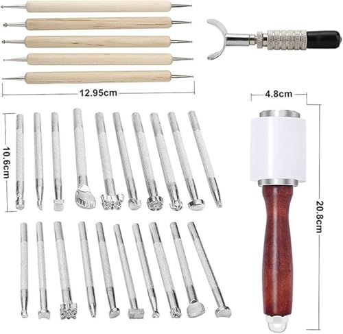 KIDENEI 36 PCS Leather Craft Set with Leather Pyrography Pen, Leather Stamping Tools Leather Carving Set Include Wood Burning Kit, Stamp Punch Set and Adjustable Swivel Knife for Leather Crafting - color: 36 Pcs