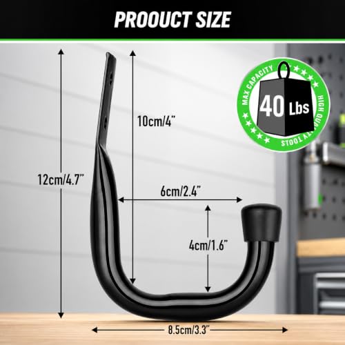 24-piece Heavy Duty Garage Storage Hooks, Bike Hooks for Garage Wall, Utility Garage Hooks, Wall Mount J Hook for Hanging, Large Metal Storage Organizer Tool, Extension Cord Hanger - color: Black