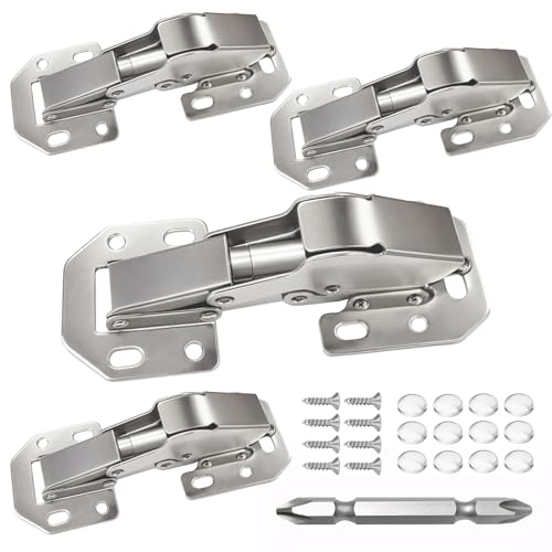 BESTEEL 4 Pack Hidden Hinges Upgrade Soft Close Surface Mounting Hinge,90 Degree Concealed Cabinet Hinges for Kitchen Cabinet Doors Frameless,No Pre-drilled,Surface Mount Hinges with Extra Bumper - size: 4 PCS