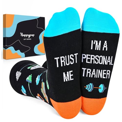 HAPPYPOP Funny Gifts for Women Men - Mechanic Graphic Designer Bus Driver Plumber Sock - color: Trust Me I'm a Personal Trainer