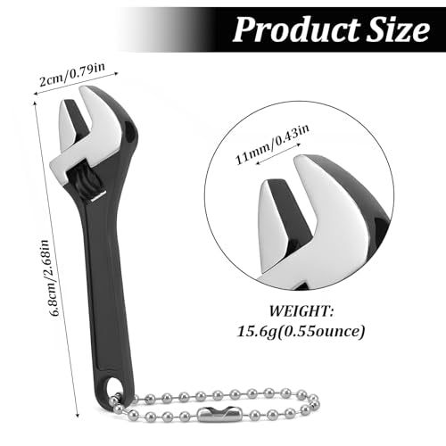 2 Pcs Small Adjustable Wrench 2.68 Inch Mini Nut Adjustable Wrench Small Wrench Set Stainless Steel Locking Keychain Tiny Spanner With Chain for Repair Micro Equipment (Black)