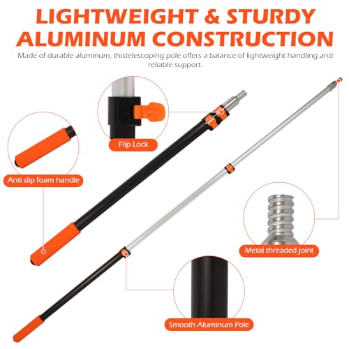 2.4–6 FT Telescoping Extension Pole, Lightweight Aluminum Extendable Paint Roller Pole for Painting, Dusting, Window Cleaning, Sturdy Extension Pole with Foam Grip - size: 6 FT Orange