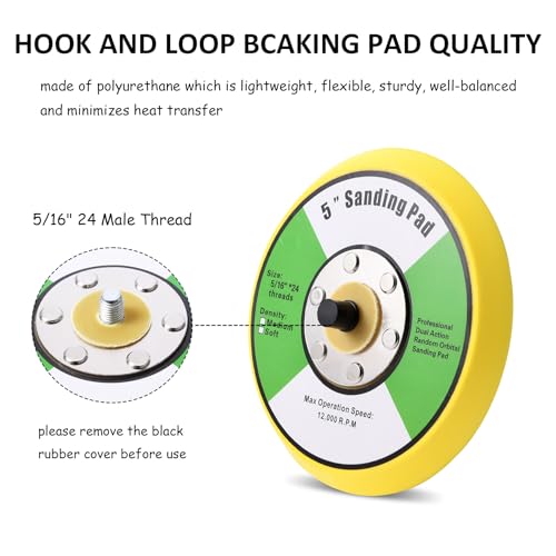 2Pcs 5in Hook and Loop Flexible Backing Pad, 5" Sanding Back Pad 5/16" 24 Thread for Air Orbital Sander and Pneumatic Polisher - style: 2Pcs 5inch