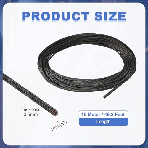 uxcell Insulation Cable Protector,1mm/0.04 Inch-15m/49 Feet High Temp Fiberglass Sleeve Black - color: Black, size: 1mm-15m