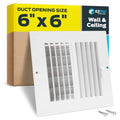 EZ-FLO 6 x 6 Inch (Duct Opening) Air Vent Cover for Wall or Ceiling, Two-Way Ventilation Register, Solid Steel HVAC Register Cover, White, 61660 - size: 6 in. x 6 in.
