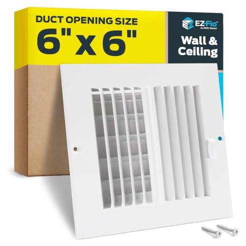 EZ-FLO 6 x 6 Inch (Duct Opening) Air Vent Cover for Wall or Ceiling, Two-Way Ventilation Register, Solid Steel HVAC Register Cover, White, 61660 - size: 6 in. x 6 in.