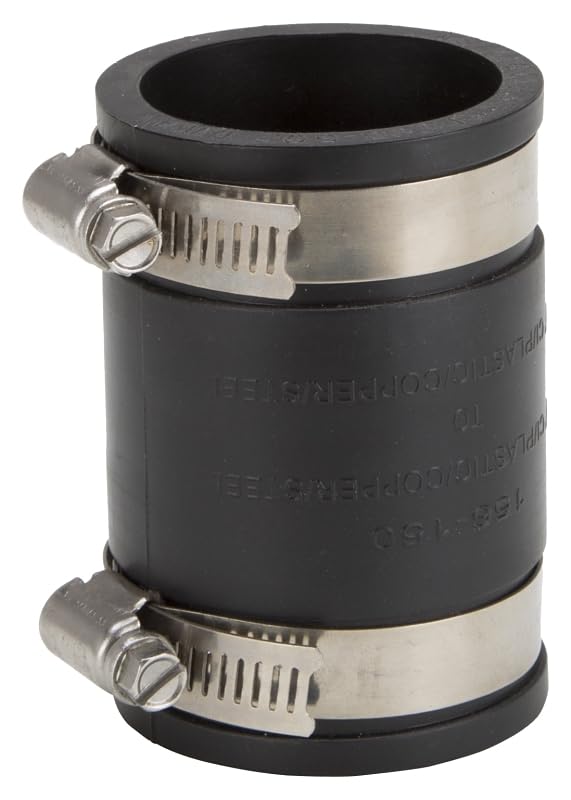 Rocky Mountain Goods 1-1/2” Flexible Pipe Coupling – Fits Sink Drains, Bathroom Tubs, Tailpieces, and Traps – No-Hub Rubber Coupler with Stainless Steel Clamps – Works with PVC, Cast Iron, and Steel