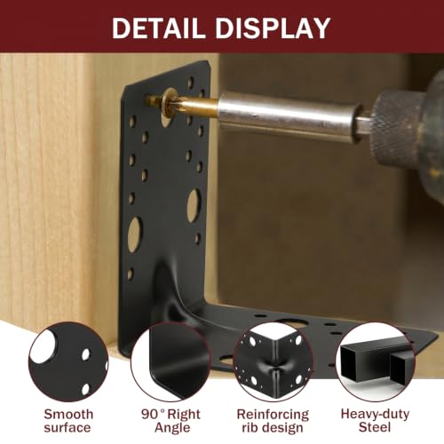 Shimeyao 4 Pcs 4x4 Steel L Brackets 1.7mm Angle Bracket 90 Degree, Black - color: Black