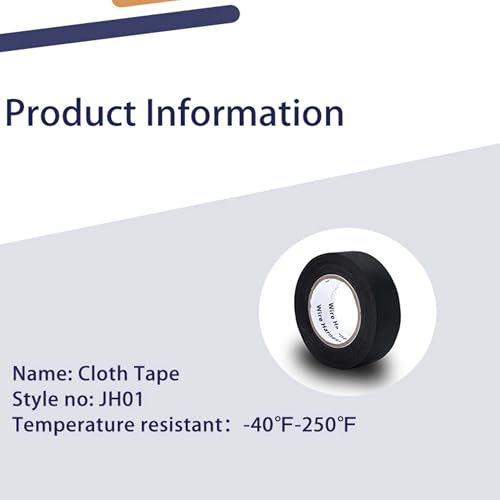 Wiring Harness Tape High Temp Self-Adhesive Cloth Tape for Automotive Electrical Wrap Protection Insulation Cable Fixed (3/4 in x 50 ft 1 Rolls) - size: 3/4 in x 50 ft（1 Rolls）, style: 0.15mm-Thickness
