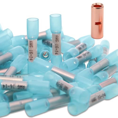 100pcs16-14 Gauge Heat Shrink Butt Connectors 16-14 AWG Heat Shrink Butt Splice Marine Grade Insulated Waterproof Electrical Crimp Wire Connectors,Pure Copper Butt Splice for 16-14 Gauge Wire - size: 16-14 AWG