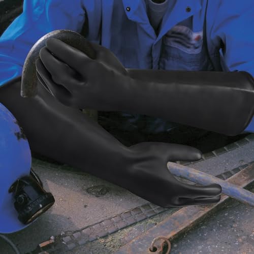 18" Chemical Resistant Gloves, Black Safety Work Heavy Duty Rubber Gloves, Long Waterproof Rubber Industrial Safety Glove for Cleaning, Gardeing,Dishwashing - color: 18 Inch