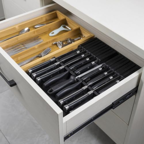 Utoplike Bamboo In-Drawer Knife Block Organizer, Drawer Knife Holder Black - color: Black, size: 16 Holder