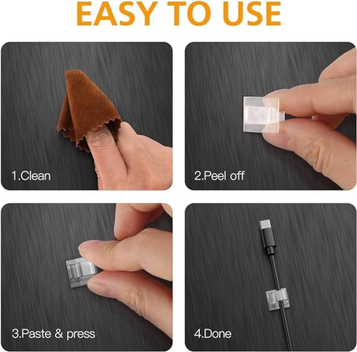 110Pcs Cable Clips with Adhesive Tapes, Wire Holder Organizer Cord Management for Car, Office and Home by AGPTEK - Clear | Wire Management for Car, Office, and Home, Decoration Fairy Light Sticky Hooks