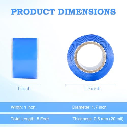 Self Fusing Silicone Tape 1 in x 5' Blue Waterproof Rubber Leak Proof Sealing Silicone Rubber Self-amalgamating Tape for Emergency Hot and Cold Water Pipe Repairs and Tool Fixation - size: 1 Roll - 5 ft - Blue - 20 mil Thickness