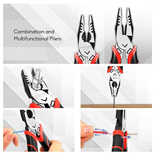 HAUTMEC 9" Linesman Pliers High Leverage Combination Pliers Multifunctional Heavy Duty Lineman Tools HT0271-PL - color: 9" Combination Pliers