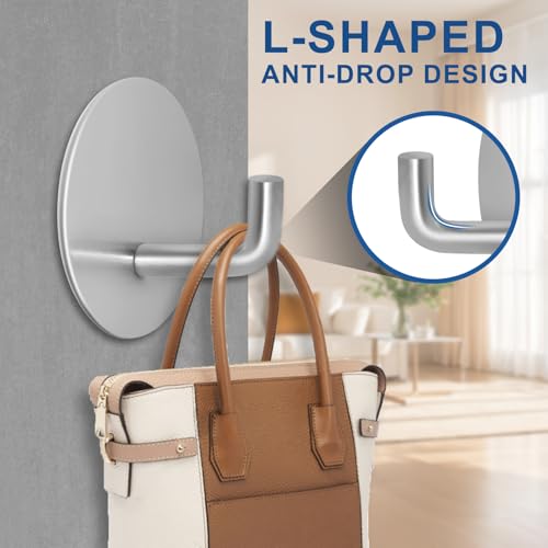 Adhesive Hooks for Bathrooms, 4 Piece Towel Hooks for Hanging Hat Robe Coat, Stick on Hooks for Kitchens, Strong Self-Adhesive No Damage Waterproof Stainless Steel Sticky Hook (Silvery) - color: Round-A-Silvery