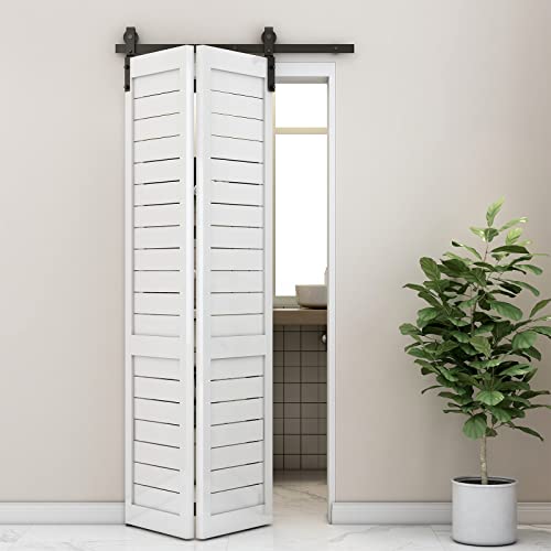 36" Bi-Folding Sliding Barn Door Hardware Track Kit,Smoothly&Quietly,Side Mounted Black Roller,Easy Install,Door Not Included [Fit Double 16" Bifold Doors] - size: 36" for 2 Doors