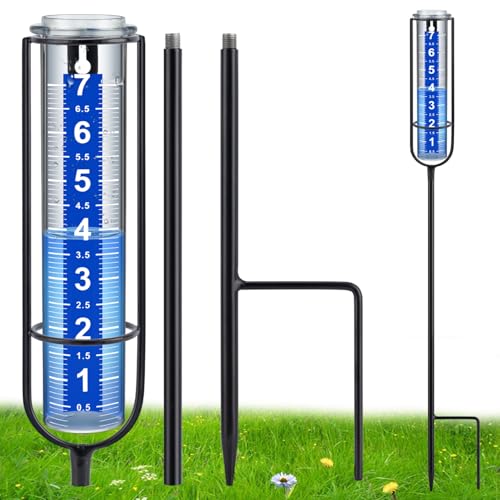 Rain Gauge Outdoor, New Upgraded Distinct Thickened Tube Rain Measure Gauge with Bold White Large Numbers, Adjustable Height Accurate Rain Meter Stake for Garden Lawn Patio - size: 3-Section Rain gauge White