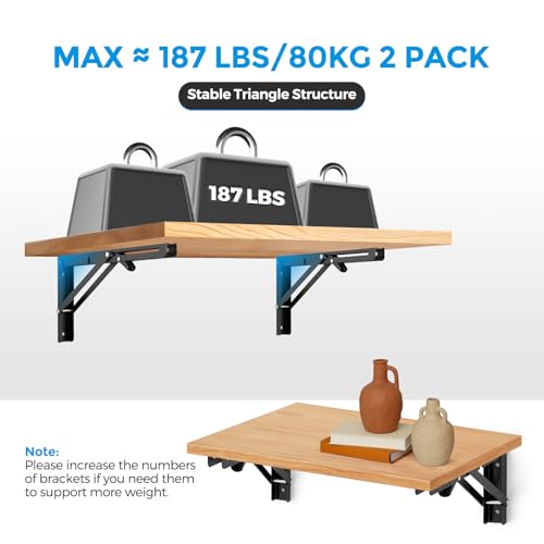 Matte Black Folding Shelf Brackets, 12 Inch, 4 Pack - size: 12 Inch