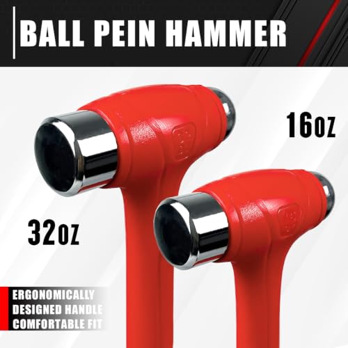 C&T 5-Piece Hammer Set, 16oz Ball Peen Hammer | 32oz Ball Peen Hammer | 32oz Rubber Mallet | 3lb Sledge Hammer | 3lb Cross Peen, Fiberglass Handle & Mallet Set - style: 5pc