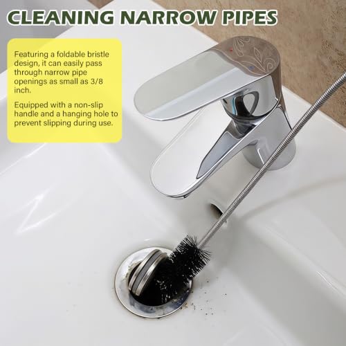 Flexible Drain Brush, 48" & 17.7" Long Pipe Cleaner for Sinks