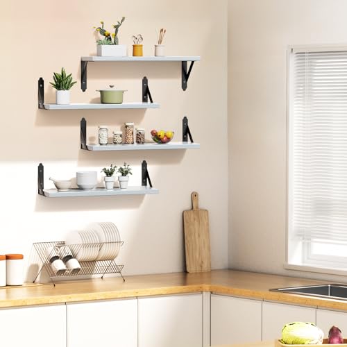 ROMGUAR CRAFT Wood Wall Floating Shelves Set of 4, 17" x 6" - Light Grey - color: Light Grey, size: 17" x 6"