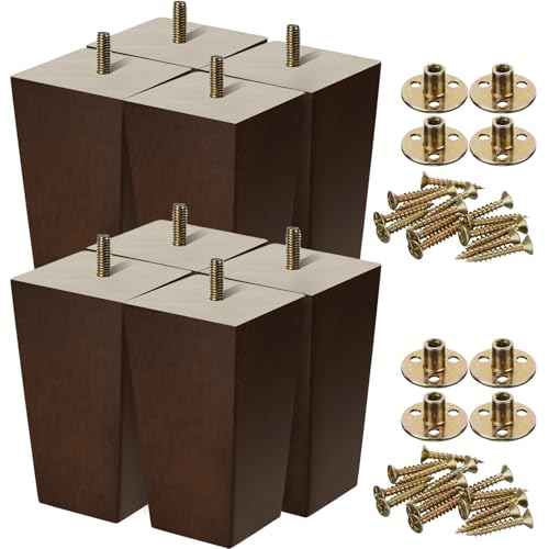 Hoteam 8 Pcs 5 Inch Square Wood Furniture Legs Couch Sofa Feet, Brown - size: 5 Inch