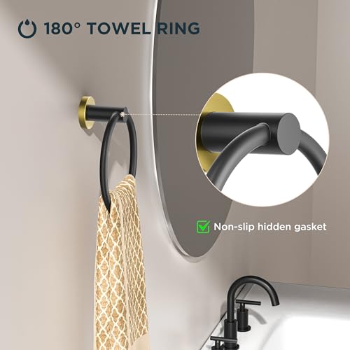 FORIOUS Toilet Paper Holder and Towel Ring Set, Bathroom Accessories Set - color: Matte Black & Brushed Gold