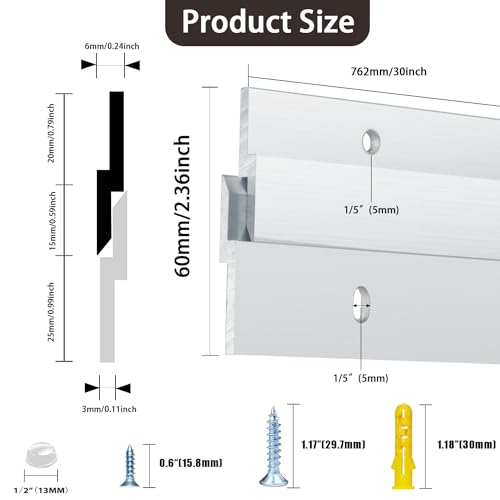 French Cleat Hanger 30 Inch ,2Pairs Aluminum Z Clips for Hanger Supports 120lbs - Interlocking Wall Mounting Bracket Hardware Kit for Hanging Mirrors, Picture, Shelf, Whiteboard, Art, Frames - size: 30 Inch-Standard