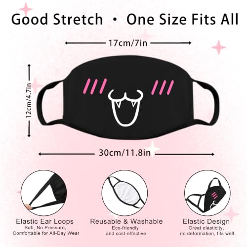 16Pcs Cute Face Mask for Women & Men Kawaii Anime Mask, Reusable Washable Cat Face Masks With Soft Cotton Anti-Dust Cute Masks for Adult Teens, Black & White