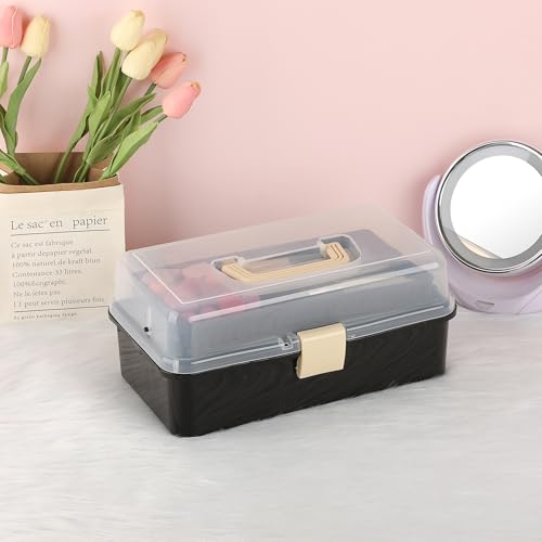 BTSKY 3-Layer Plastic Dividing Storage Box Craft Organizer and Storage - color: Black+Beige